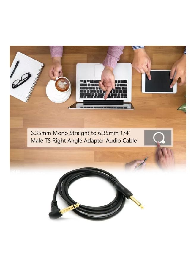 6.35mm Mono Straight To 6.35mm Male TS Right Angle Adapter Cable Black/Gold  - Image 4