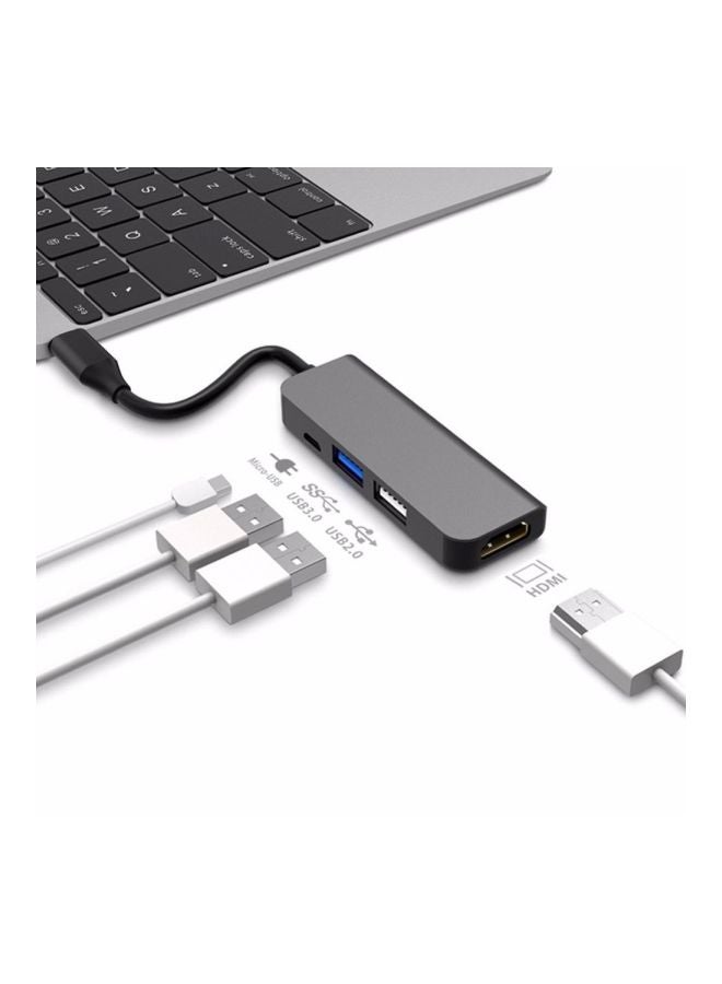 4-In-1 Type-C USB Hub Adapter Grey - Image 2