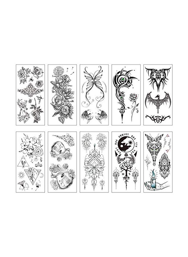 طقم ملصقات تاتو مؤقتة مضادة للماء بتصاميم جذابة مكون من 10 قطع متعدد الألوان