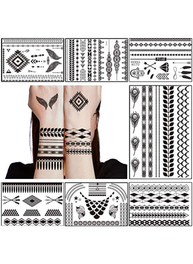 تافلي ملصق تاتو مضاد للماء بتصميم سلسلة، 7 قطع أسود - Image 3