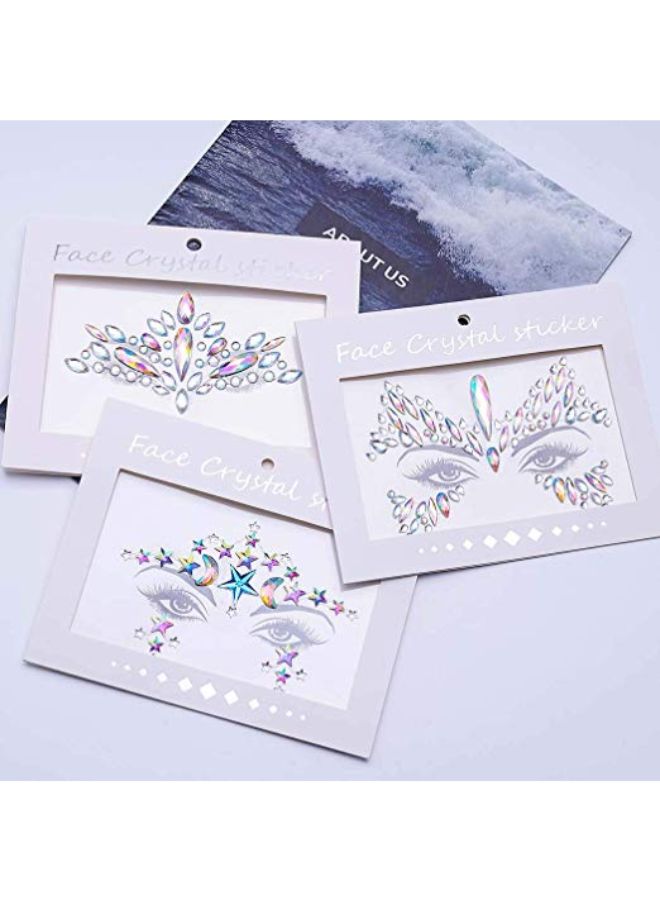 3-Piece Rhinestones Face Gems Festival Temporary Tattoo Sticker Multicolour - v1567581388/N29464791A_2