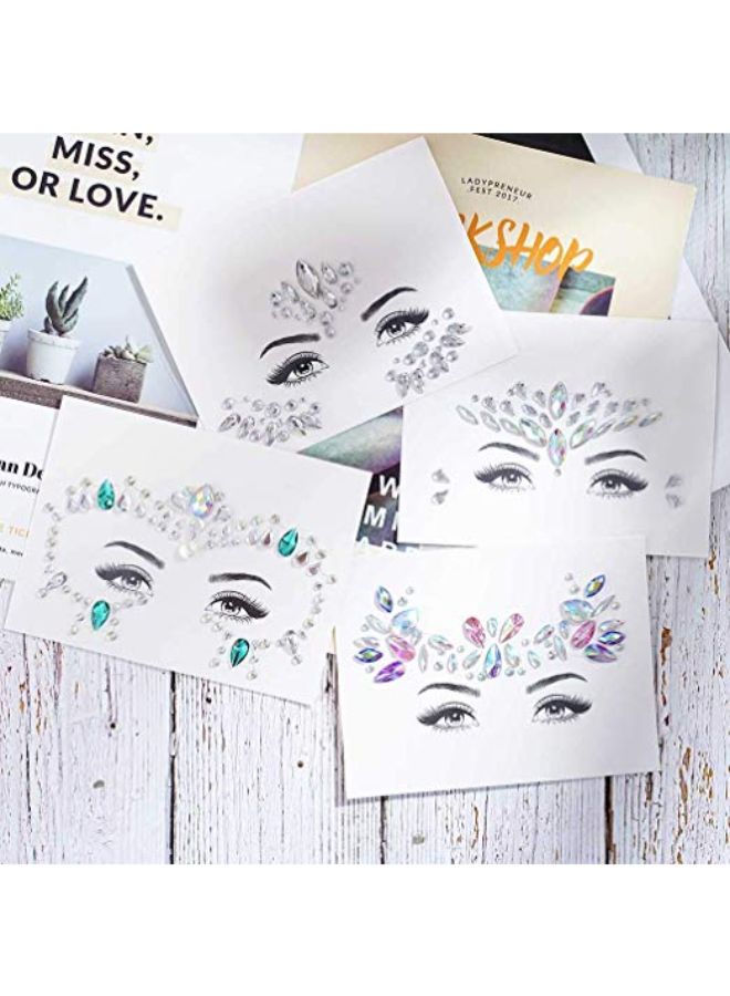 4-Piece Rhinestones Face Gems Festival Temporary Tattoo Sticker Multicolour - v1567581390/N29464803A_2