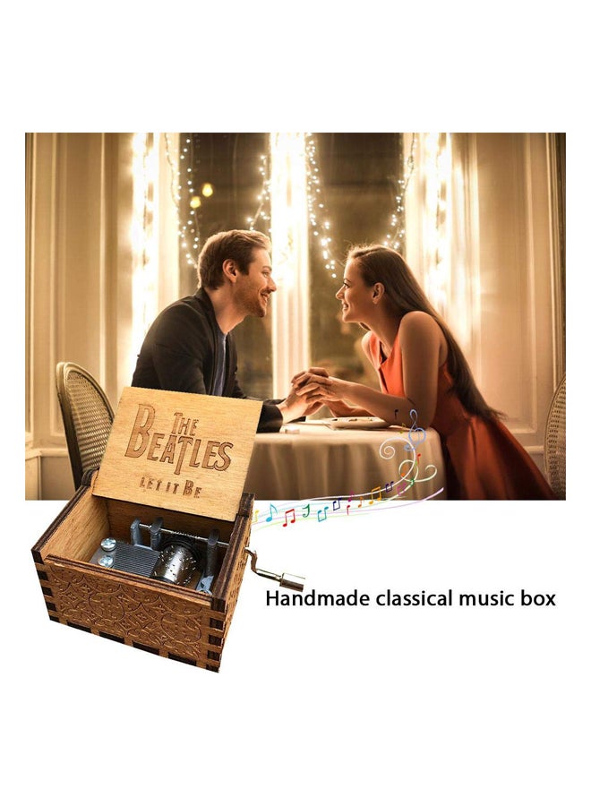 Volwco The Beatles Engraved Wooden Hand Crank Musical Box Brown  - Image 2