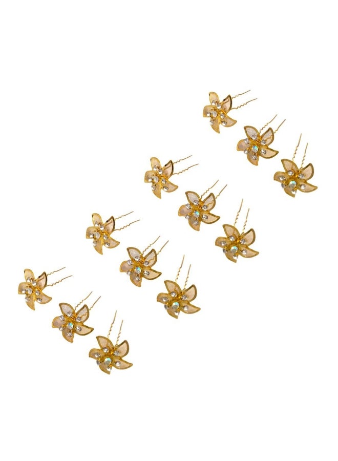 رابيدز فلو طقم دبابيس شعر مزينة بالزهور من 12 قطعة ذهبي - Image 3