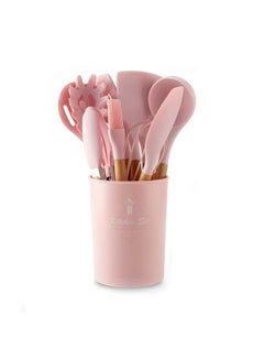 Generic 12 Piece Barreled Cooking Utensils Set With Wooden Handle Pink  - Image 3