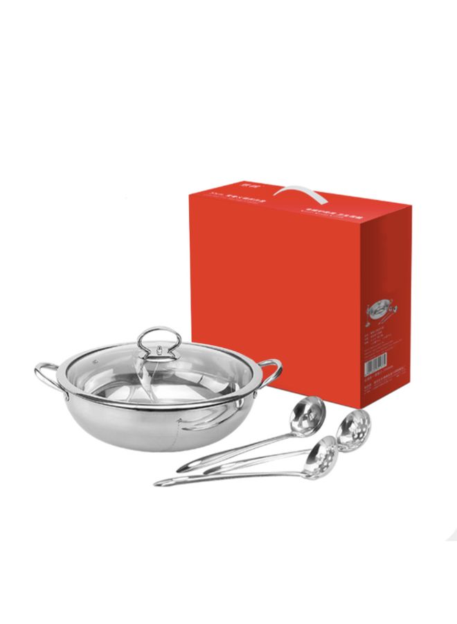 طقم مكون من 5 قطع يتضمن وعاءً ساخنًا من الستانلس ستيل فضي Hot pot: 32; soup spoon: 27; soup leak: 27سم - Image 2