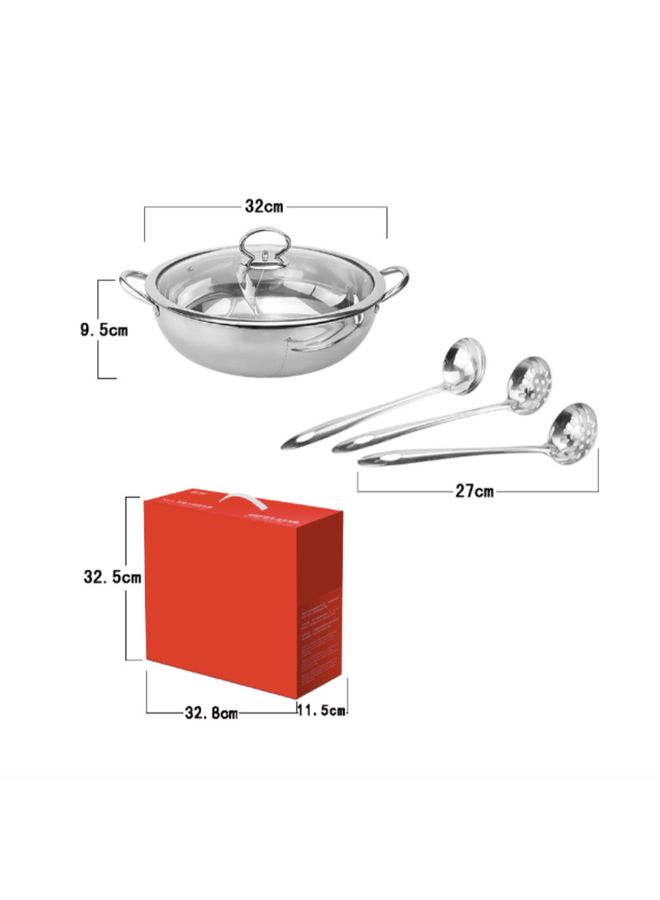 طقم مكون من 5 قطع يتضمن وعاءً ساخنًا من الستانلس ستيل فضي Hot pot: 32; soup spoon: 27; soup leak: 27سم - Image 4