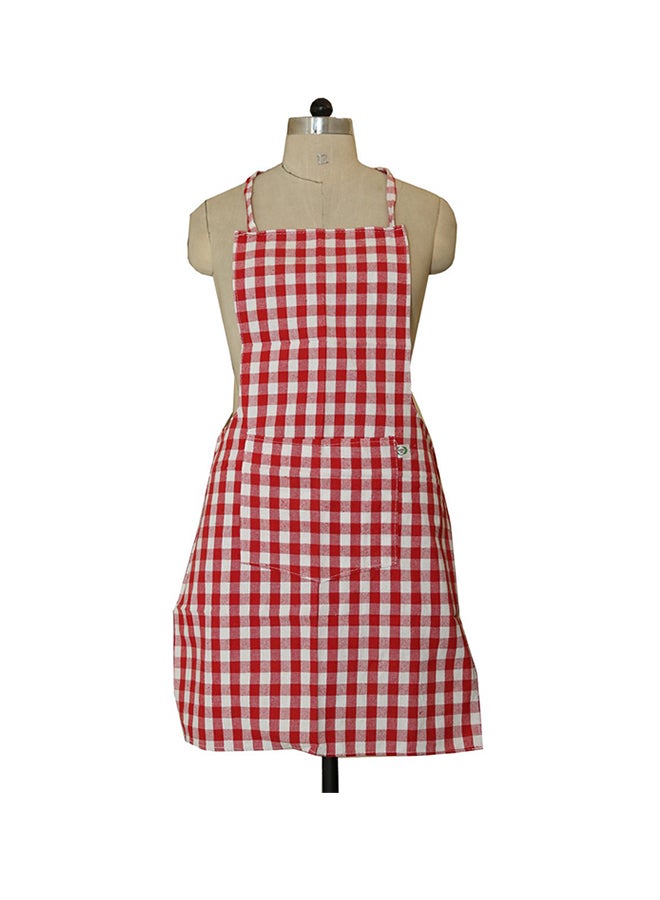 Kuber Industries Checked Design Kitchen Apron With Front Pocket Red/White 29 x 20inch