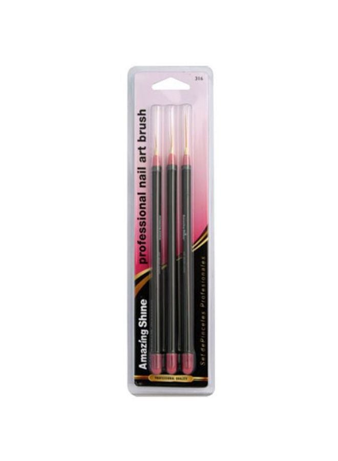 Amazing Shine - 3-Piece Nail Art Brush Set Black/Red/Brown - Image 1