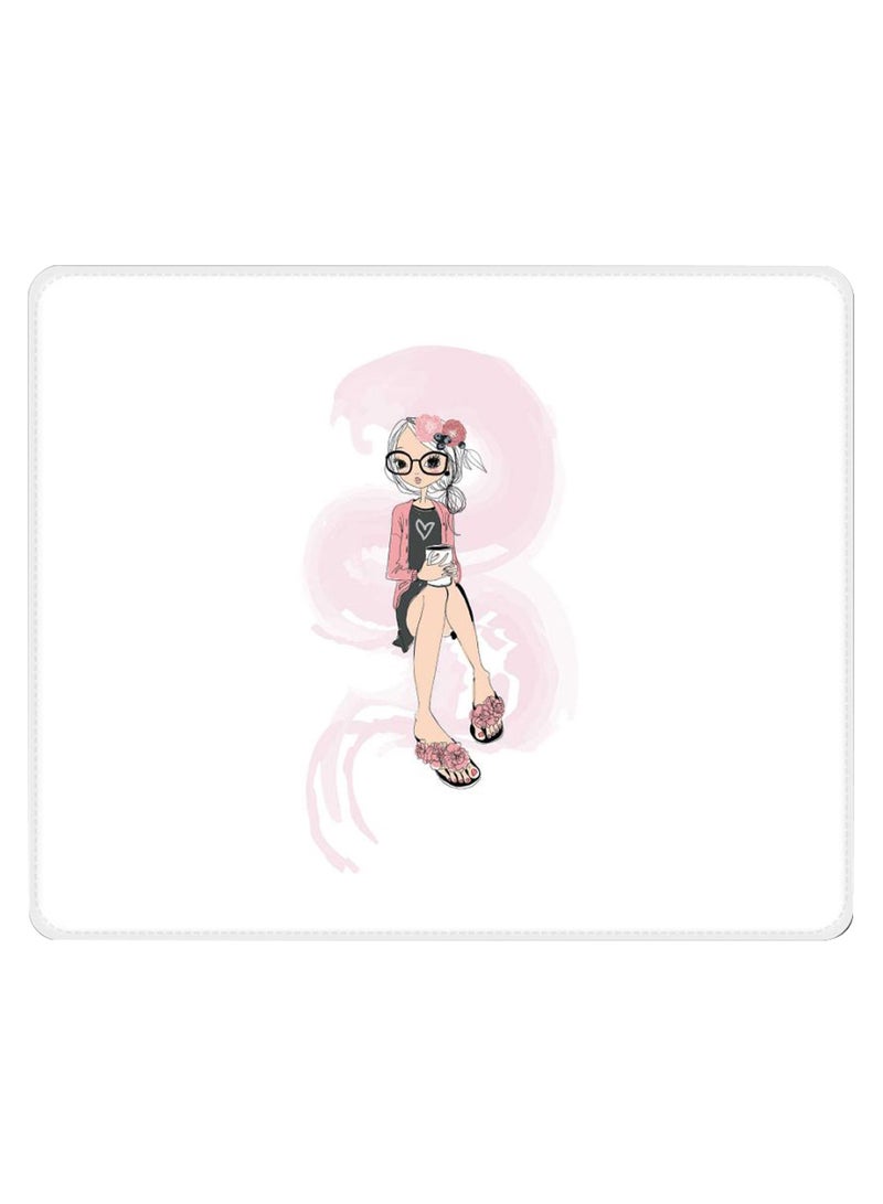 Stylizedd Nerdy Cute Non-Slip Gaming Mousepad White/Pink - Image 1