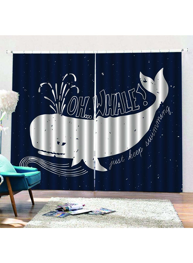 2-Piece Printed Curtain Set Blue/White 140X100cm - Image 2