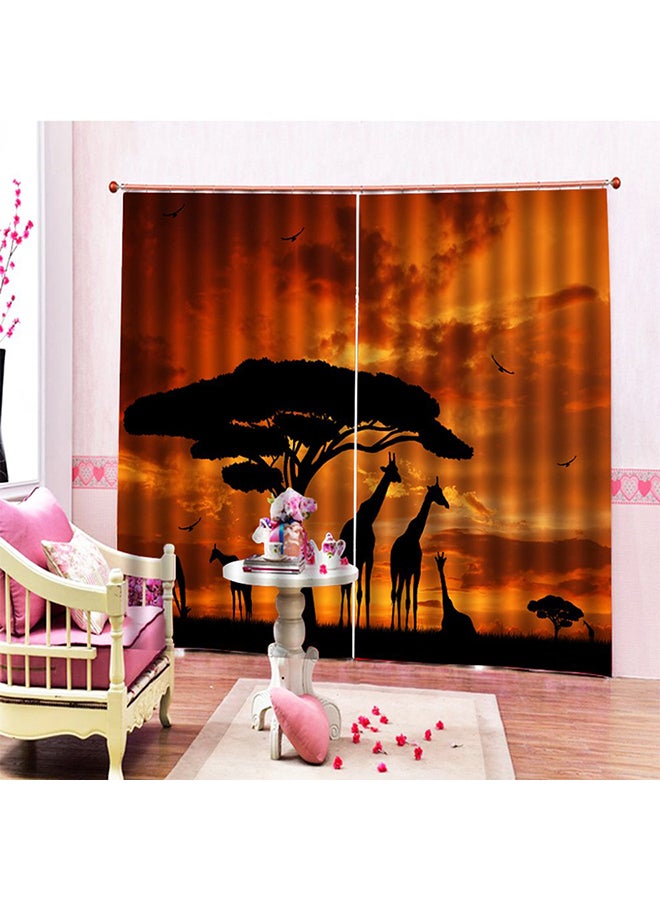 2-Piece Printed Curtain Set Black/Orange 140X100centimeter - Image 2