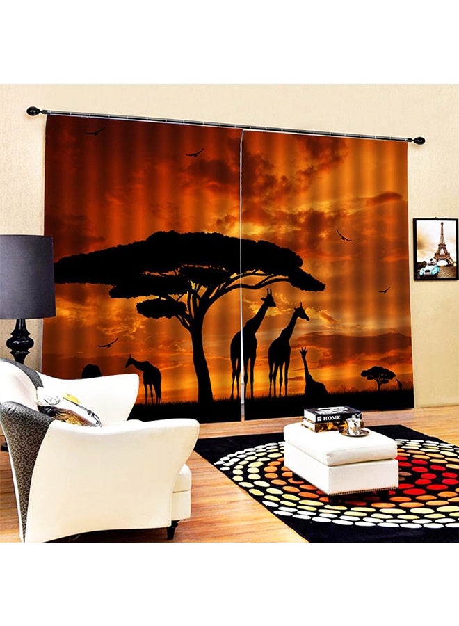 2-Piece Printed Curtain Set Black/Orange 140X100centimeter - Image 3