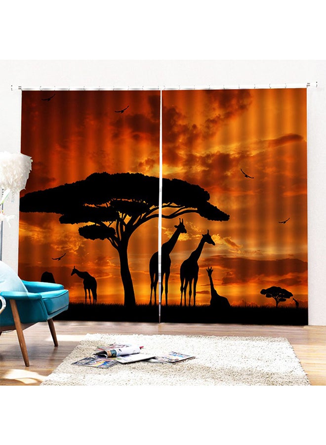 2-Piece Printed Curtain Set Black/Orange 140X100centimeter - Image 4