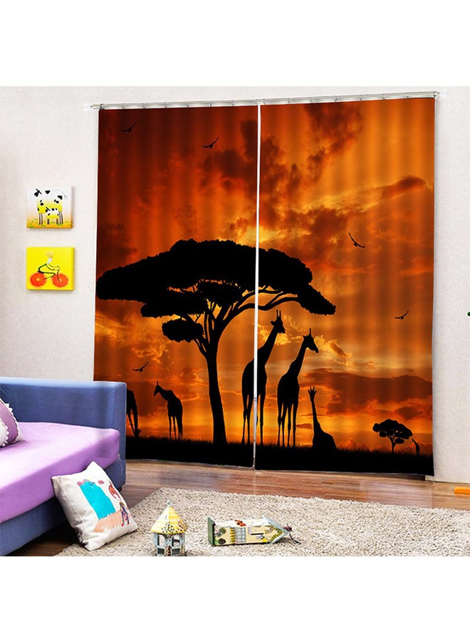 2-Piece Printed Curtain Set Black/Orange 140X100centimeter - Image 5