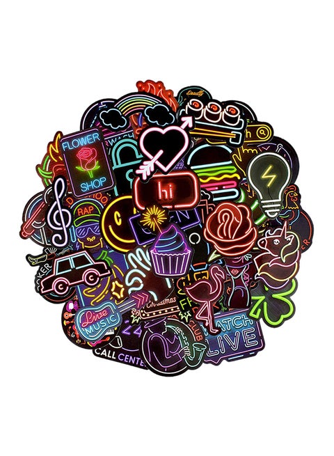 50 -Piece Neon Stylea Waterproof Sticker Set Multicolour