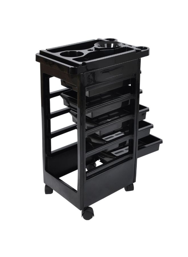 عربة تخزين بعجلات لمستحضرات صالون التجميل والمنتجعات مكونة من 5 أدراج أسود - Image 2