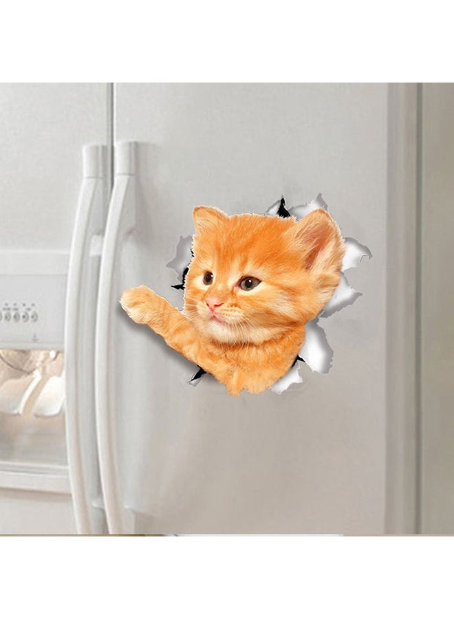 9D Kitten Breaking Wall Out Wall Sticker Beige 
