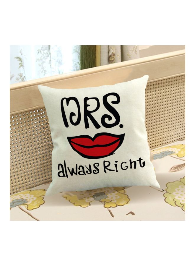 غطاء وسادة ديكور بطبعة عبارة "Mrs. Always Right" أبيض/أسود/أحمر 45x45سم - Image 2
