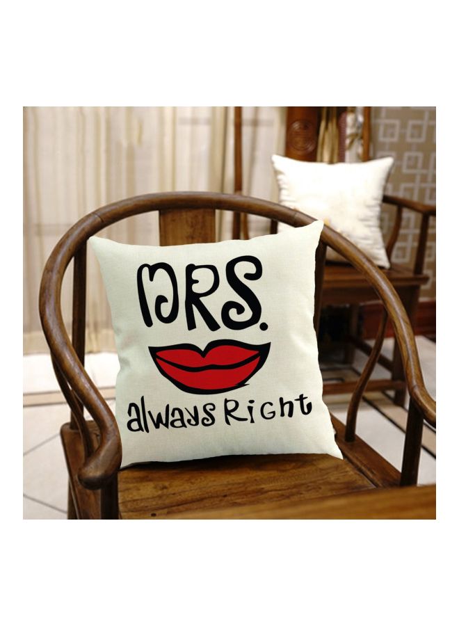 غطاء وسادة ديكور بطبعة عبارة "Mrs. Always Right" أبيض/أسود/أحمر 45x45سم - Image 3