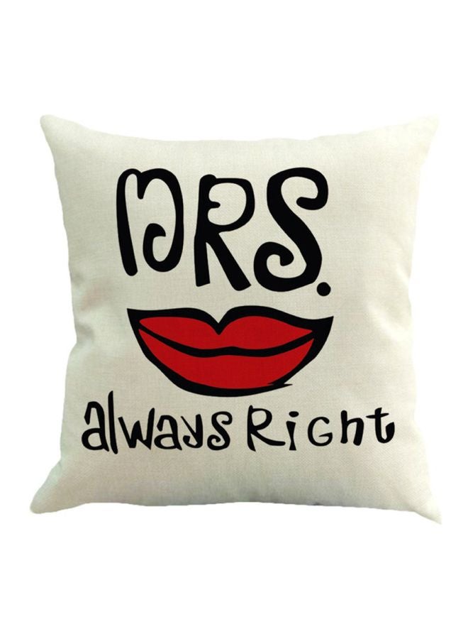 غطاء وسادة ديكور بطبعة عبارة "Mrs. Always Right" أبيض/أسود/أحمر 45x45سم - Image 1