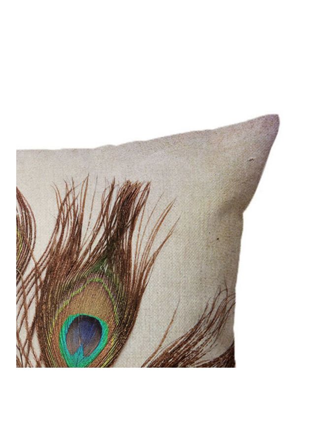 Peacock Feather Printed Reversible Cushion Cover Brown/Blue/Beige - Image 2
