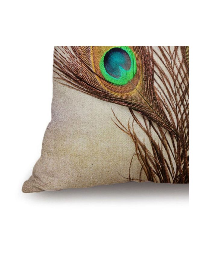 Peacock Feather Printed Reversible Cushion Cover Brown/Blue/Beige - Image 5