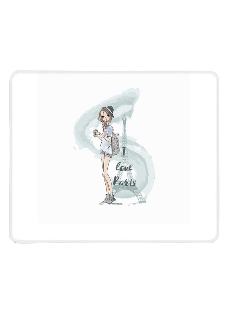 Stylizedd I Love Paris Non-Slip Gaming Mousepad White/Blue - Image 1