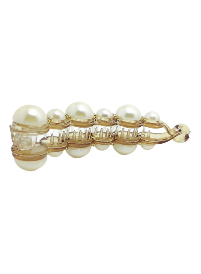 Meilliwish H49 Pearl Banana Hair Clip Brown/White 4.3inch - Image 2