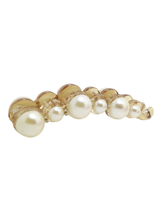 Meilliwish H49 Pearl Banana Hair Clip Brown/White 4.3inch - Image 1