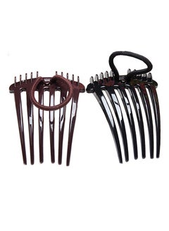 2-Piece Ponytail Bump It Up Volume Insert Comb With Elastic Rubber Band Set Black/Brown - v1567764426/N29312863A_1