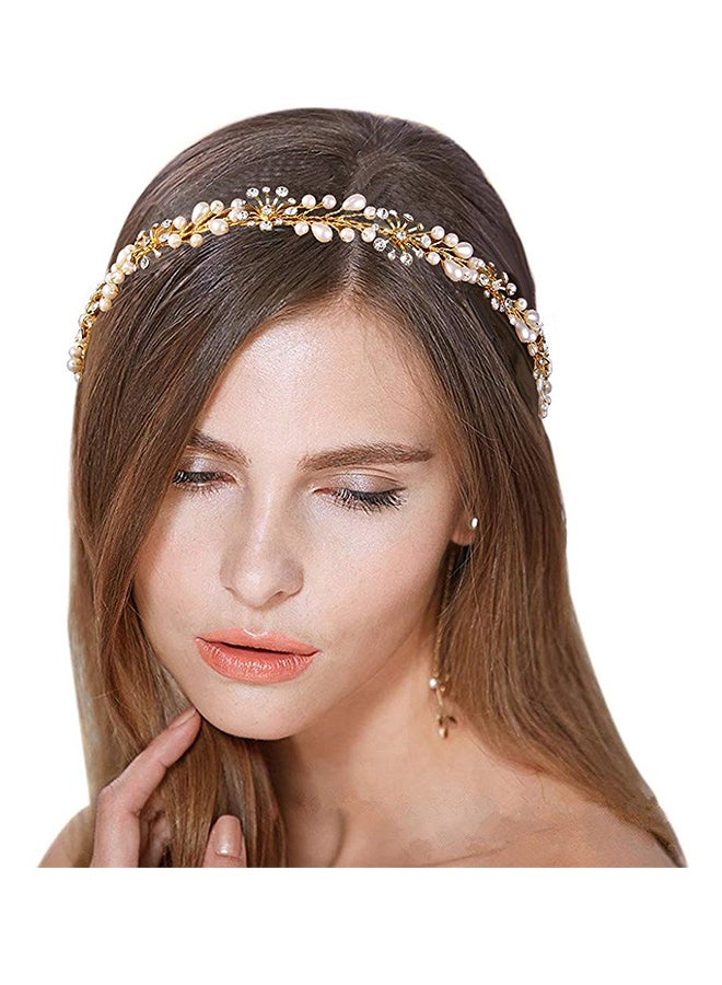 Moraner Crystal Rhinestone Handmade Headband Gold 28cm - Image 2