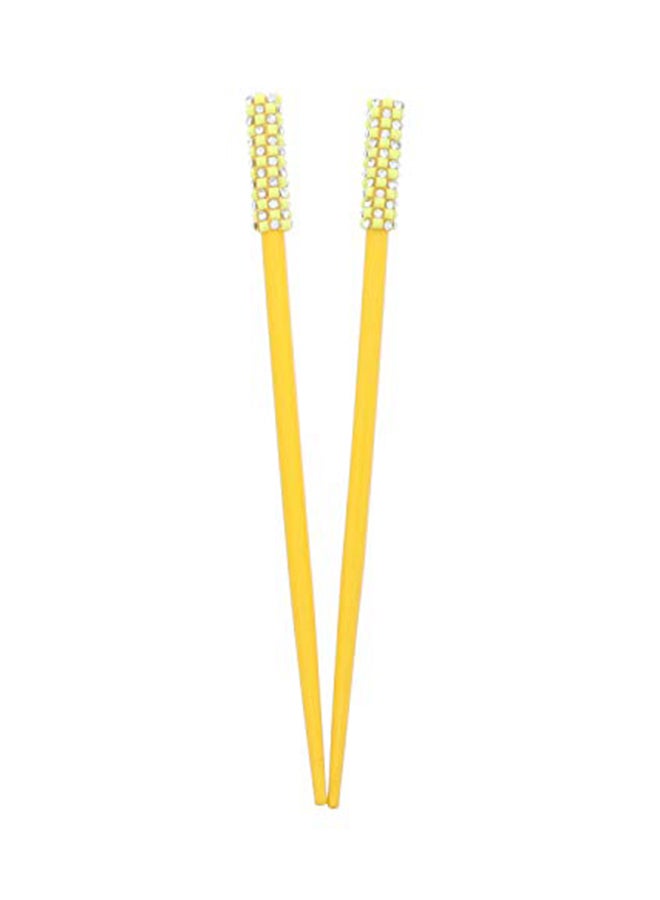 Motique Accessories Set Of 2 Hair Chopsticks With Studded Tops Yellow 7.5inch 