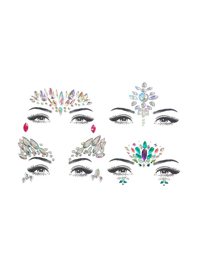 4-Piece Temporary Tattoo Face Sticker With Rhinestones And Crystal Multicolour