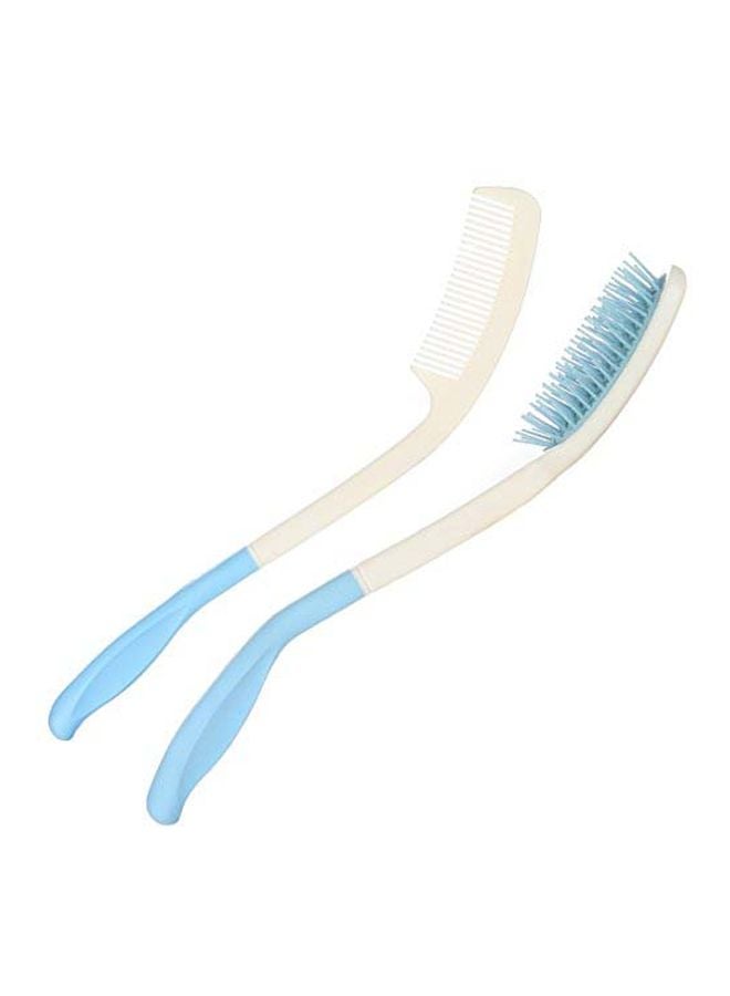 هوم-إكس طقم فرشاة ومشط بمقبض طويل من قطعتين أبيض/أزرق - Image 1