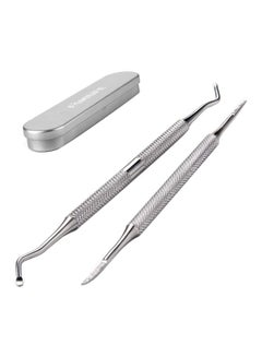 2-Piece Ingrown Toenail File and Lifter Double Sided with Storage Case Set Silver