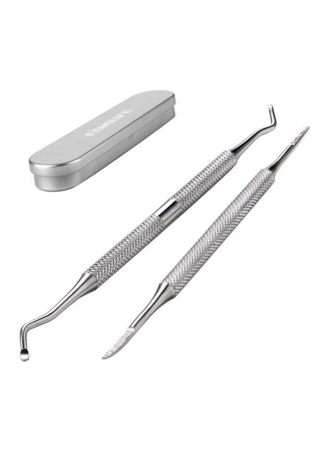 2-Piece Ingrown Toenail File and Lifter Double Sided with Storage Case Set Silver