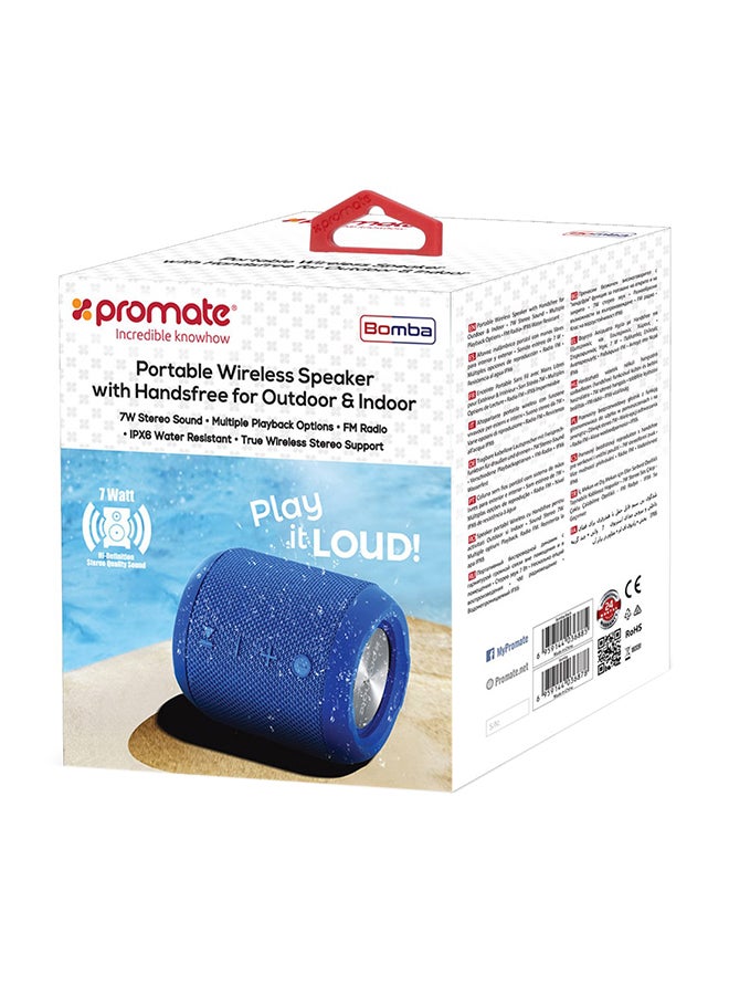 PROMATE - Bluetooth Speaker, Portable True Wireless Stereo Speaker with 7W HD Sound, Built-In Mic, Micro SD Card Slot, In-Line AUX and IPX6 Water Resistant for Indoor, Outdoor, Smartphones, iPod, Bomba Blue - Image 1