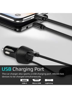 PROMATE 3.4A Multi-Connect Universal Car Charger Micro USB, Lightning And USB-C Cable With USB Port Black  - Image 3