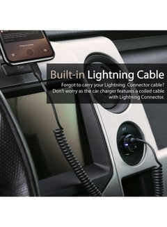 PROMATE Premium Carbon Fibre 3.4A Car Charger with Built-In Connector Coiled Cable and 2.4A Ultra-Fast USB Charging Port, Short-Circuit Protection for Smartphones, Tablets, GPS, VolTrip-i Black  - Image 2