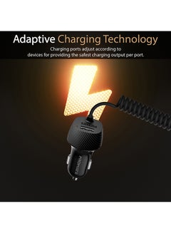 PROMATE Premium Carbon Fibre 3.4A Car Charger with Built-In Connector Coiled Cable and 2.4A Ultra-Fast USB Charging Port, Short-Circuit Protection for Smartphones, Tablets, GPS, VolTrip-i Black  - Image 4