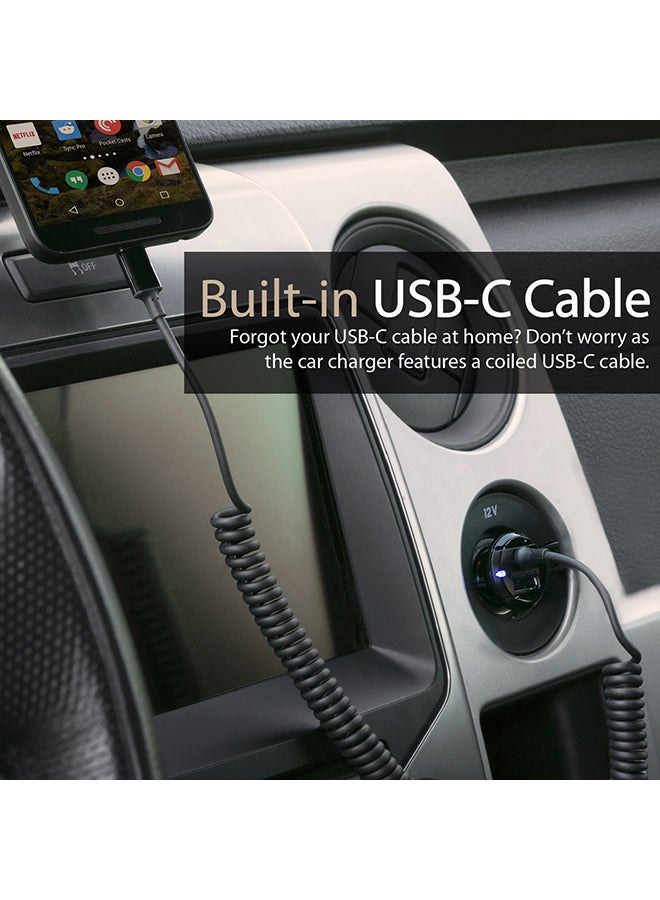 PROMATE Type-C Car Charger Adapter, Fast Charging 3.4A USB Car Charger with Integrated Built-In Coiled USB-C Tangle-Free Cor and Short Circuit Protection for Smartphones, iPhone, GPS, VolTrip-C Black - Image 2