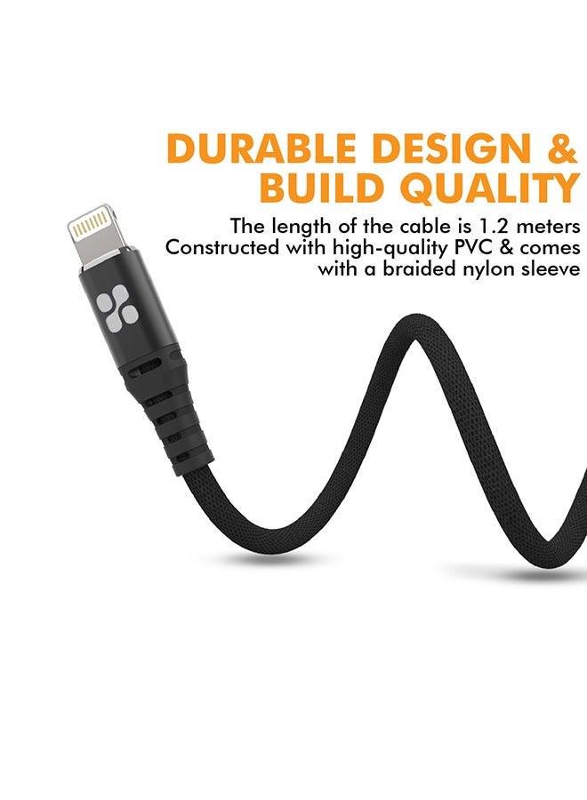 بروميت كابل للشحن والبيانات فائق النحافة بموصل لايتنينج أسود - Image 2