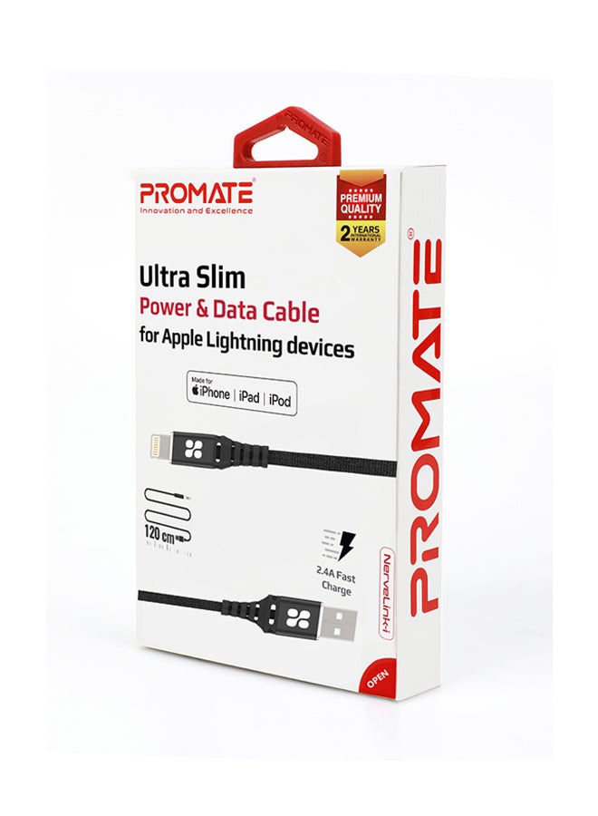 بروميت كابل للشحن والبيانات فائق النحافة بموصل لايتنينج أسود - Image 5