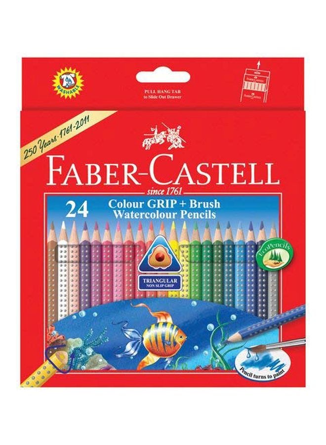 FABER-CASTELL - 24-Piece Colour Grip Watercolour Pencil With Brush Multicolour - Image 1