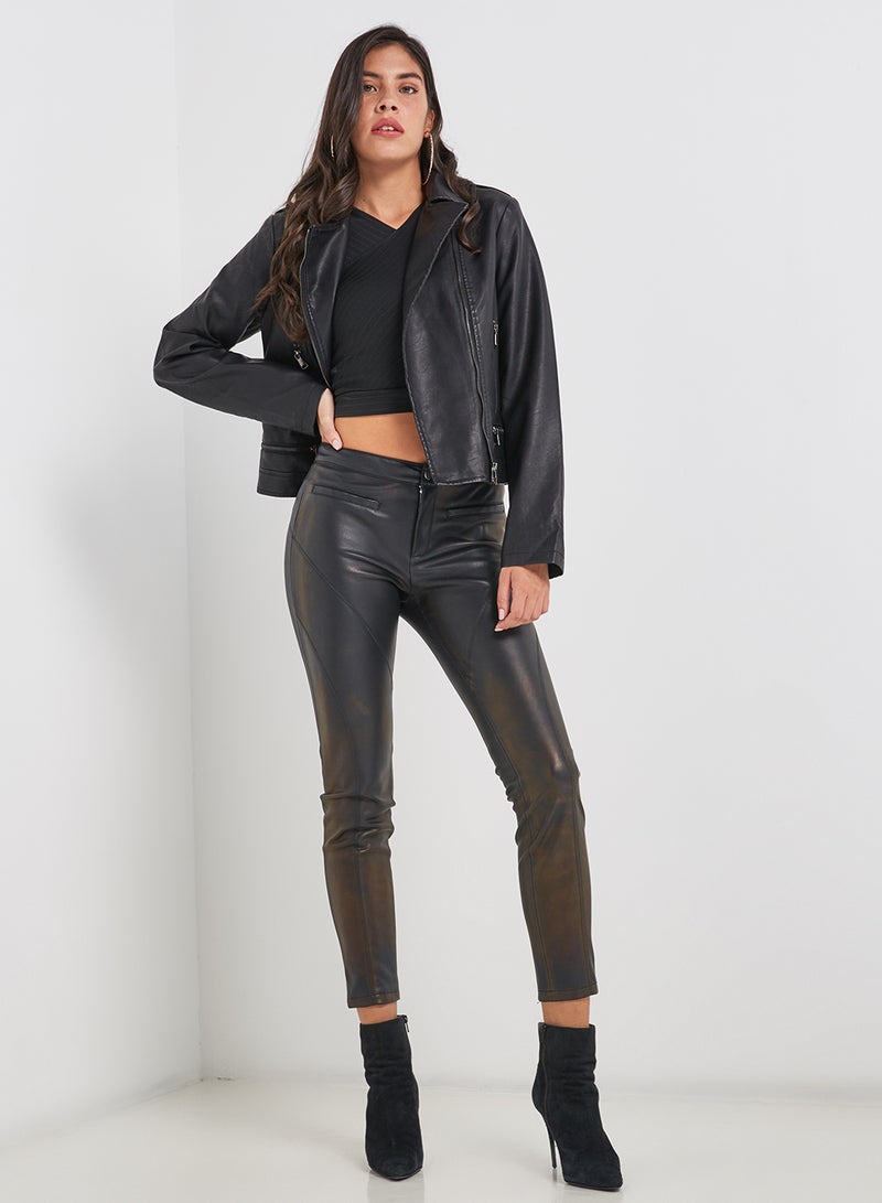 Long Sleeve Leather Jacket Black  - Image 3
