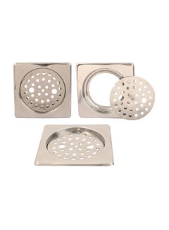 3-Piece Floor Square Drain Cover With Lock Silver 5inch