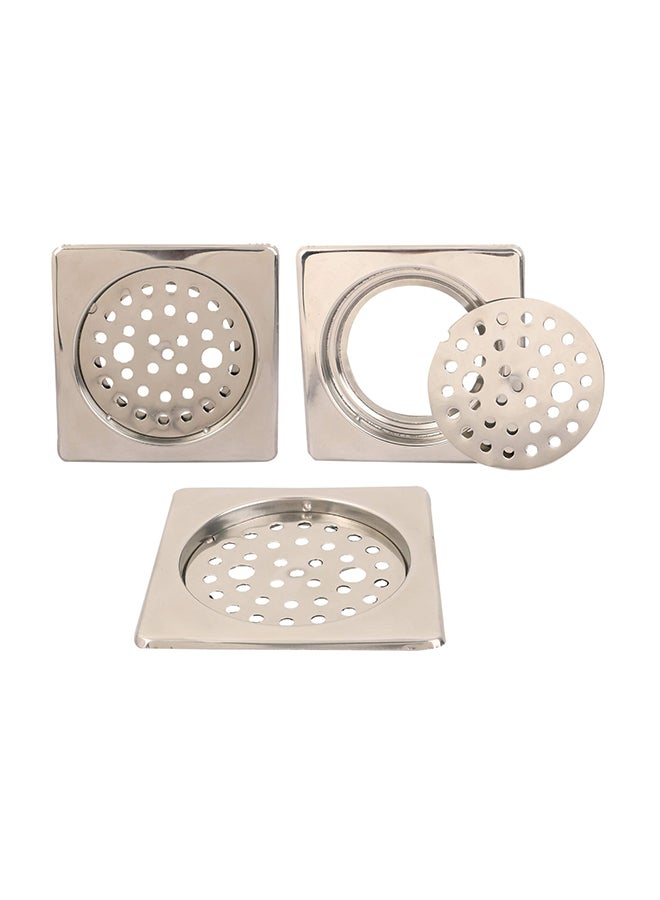 Generic - 3-Piece Floor Square Drain Cover With Lock Silver 5inch - Image 1