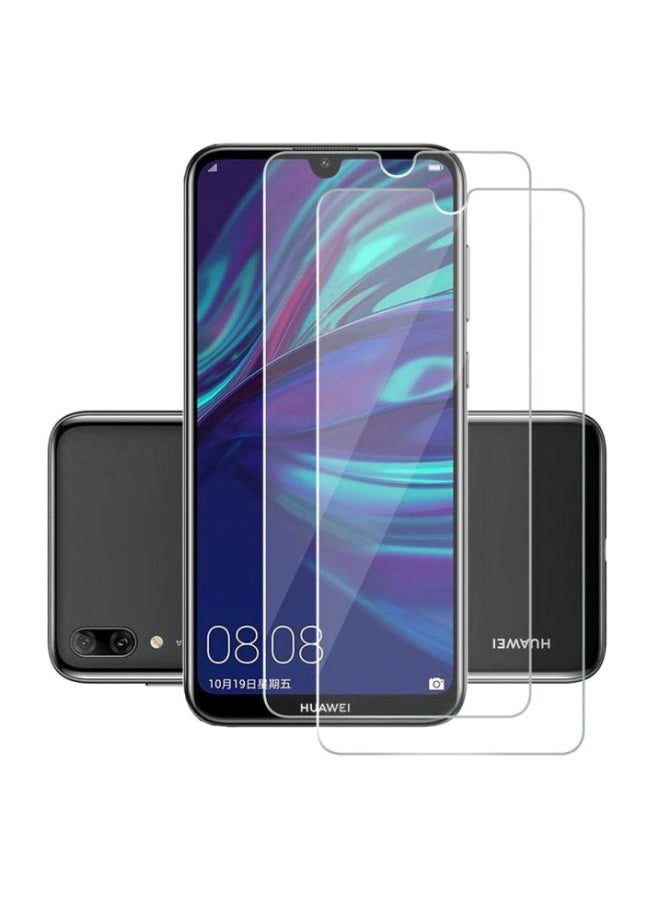 Dl3 موبيلك لاصقة حماية للشاشة من الزجاج المقوى من قطعتين، لهاتف هواوي Y7 برايم إصدار 2019 شفاف