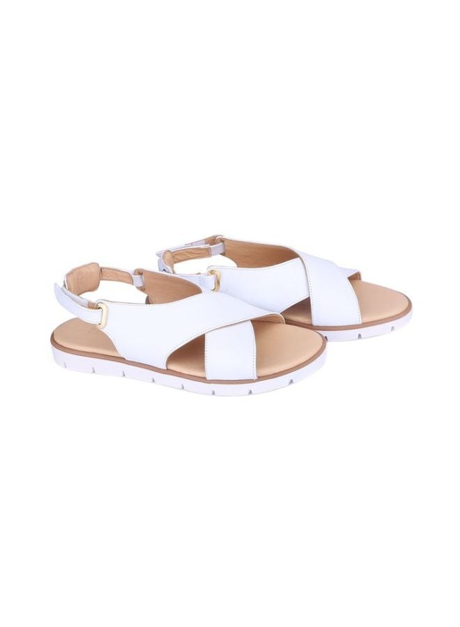 Darkwood Leather Flat Sandals White/Beige  - Image 1
